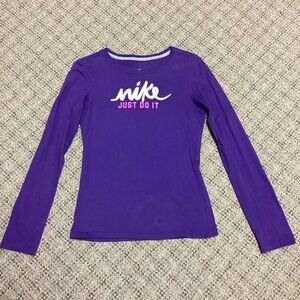 Nike Just Do It Logo Purple Long Sleeve Slim Fit Crewneck Top * Size Small